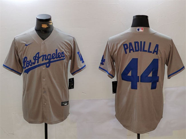 Men's Los Angeles Dodgers #44 Vicente Padilla Grey Cool Base Stitched Baseball Jersey